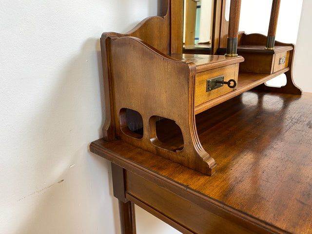 WMK # Wunderschöner & sehr filigraner antiker Schreibtisch mit Spiegel Aufsatz und ausziehbarer Schreibplatte, um 1910 # Sekretär Frisiertisch Schminktisch Frisierkommode Lady Desk Jugendstil Vintage