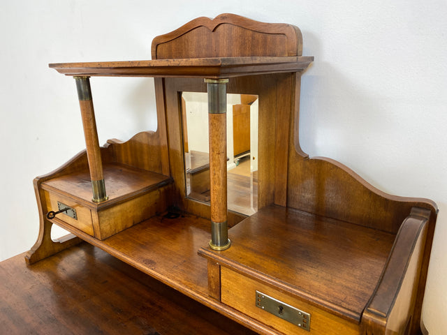 WMK # Wunderschöner & sehr filigraner antiker Schreibtisch mit Spiegel Aufsatz und ausziehbarer Schreibplatte, um 1910 # Sekretär Frisiertisch Schminktisch Frisierkommode Lady Desk Jugendstil Vintage