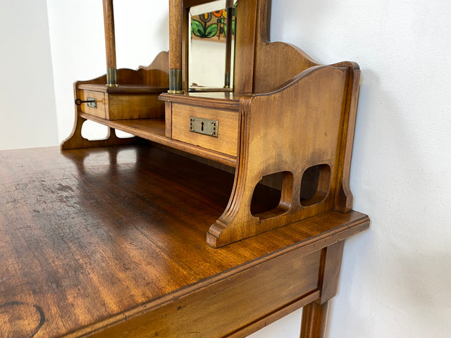WMK # Wunderschöner & sehr filigraner antiker Schreibtisch mit Spiegel Aufsatz und ausziehbarer Schreibplatte, um 1910 # Sekretär Frisiertisch Schminktisch Frisierkommode Lady Desk Jugendstil Vintage