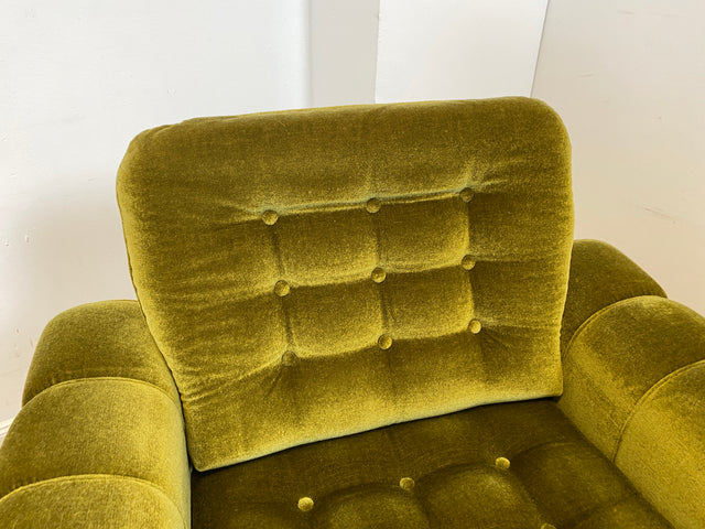 WMK I Sehr schöner und äußerst gemütlicher Vintage Sessel mit grandiosem gestepptem grünem Samtbezug & Fransen I Lesesessel Armchair Sitzgarnitur Polstergarnitur Samt Retro I Berlin Augsburg Duisburg