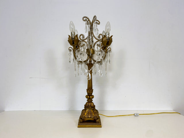 WMK # Hochwertiger Nachbau einer prachtvollen Barock Tischlampe mit edlen Kristallglas Tropfen # goldene Kristallleuchte Leselampe Tischleuchte Licht Lampe Regency Rokoko Vintage Berlin Augsburg Jena