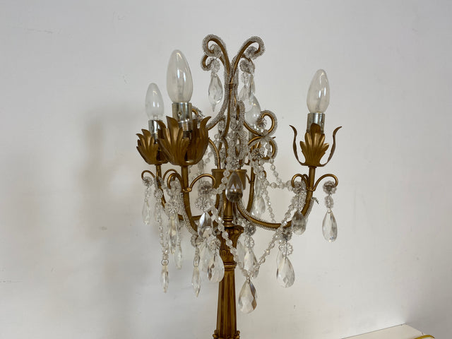 WMK # Hochwertiger Nachbau einer prachtvollen Barock Tischlampe mit edlen Kristallglas Tropfen # goldene Kristallleuchte Leselampe Tischleuchte Licht Lampe Regency Rokoko Vintage Berlin Augsburg Jena