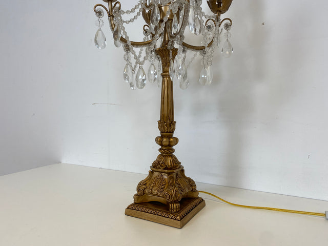 WMK # Hochwertiger Nachbau einer prachtvollen Barock Tischlampe mit edlen Kristallglas Tropfen # goldene Kristallleuchte Leselampe Tischleuchte Licht Lampe Regency Rokoko Vintage Berlin Augsburg Jena