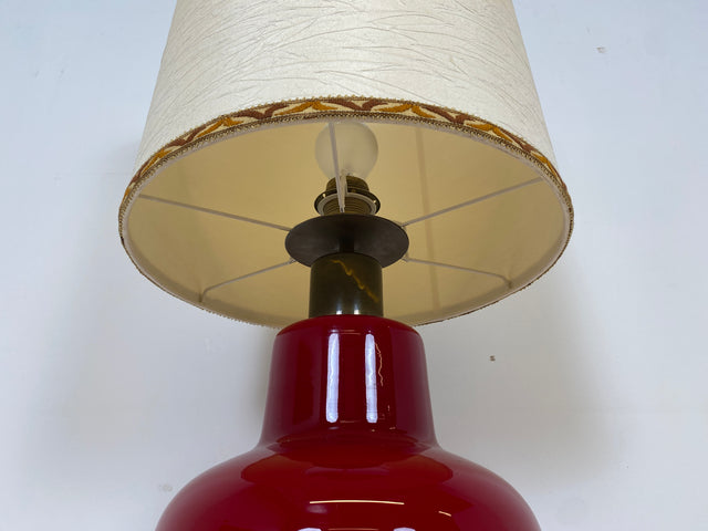 WMK # Seltene & gut erhaltene große Space Age Bodenlampe mit beleuchtetem Lampenfuß aus rotem Glas & orig. Lampenschirm # Tischlampe Bodenleuchte Stehlampe Designer Lampe Lamp 70er Lava Retro Vintage