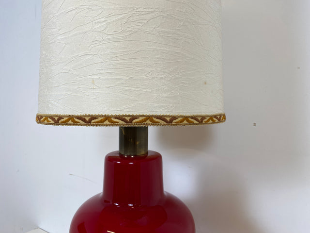 WMK # Seltene & gut erhaltene große Space Age Bodenlampe mit beleuchtetem Lampenfuß aus rotem Glas & orig. Lampenschirm # Tischlampe Bodenleuchte Stehlampe Designer Lampe Lamp 70er Lava Retro Vintage