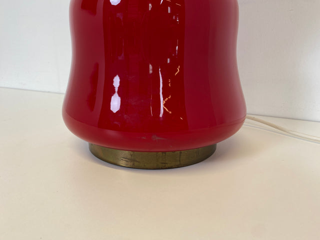 WMK # Seltene & gut erhaltene große Space Age Bodenlampe mit beleuchtetem Lampenfuß aus rotem Glas & orig. Lampenschirm # Tischlampe Bodenleuchte Stehlampe Designer Lampe Lamp 70er Lava Retro Vintage