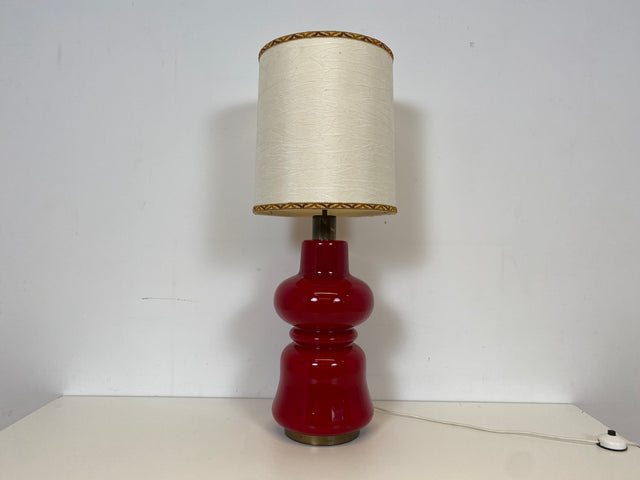 WMK # Seltene & gut erhaltene große Space Age Bodenlampe mit beleuchtetem Lampenfuß aus rotem Glas & orig. Lampenschirm # Tischlampe Bodenleuchte Stehlampe Designer Lampe Lamp 70er Lava Retro Vintage