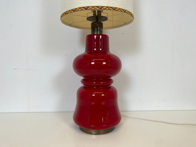 WMK # Seltene & gut erhaltene große Space Age Bodenlampe mit beleuchtetem Lampenfuß aus rotem Glas & orig. Lampenschirm # Tischlampe Bodenleuchte Stehlampe Designer Lampe Lamp 70er Lava Retro Vintage