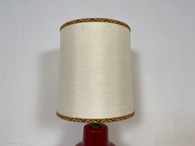 WMK # Seltene & gut erhaltene große Space Age Bodenlampe mit beleuchtetem Lampenfuß aus rotem Glas & orig. Lampenschirm # Tischlampe Bodenleuchte Stehlampe Designer Lampe Lamp 70er Lava Retro Vintage