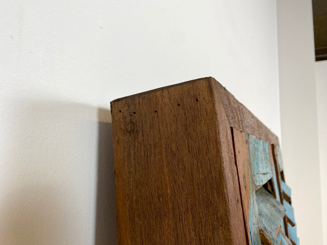 Boatwood by WMK I Einzigartiger großer Wandspiegel aus altem Bootsholz mit Fensterläden in Blau I handgefertigtes Unikat I Teakholz massiv I Ganzkörper Spiegel Stand Mirror Flur Tür Lamellen Garderobe