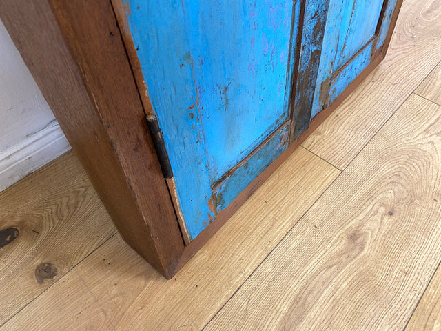 Boatwood by WMK I Einzigartiger großer Wandspiegel aus altem Bootsholz mit Fensterläden in Blau I handgefertigtes Unikat I Teakholz massiv I Ganzkörper Spiegel Stand Mirror Flur Tür Lamellen Garderobe