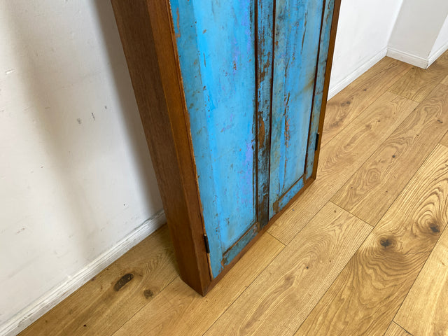 Boatwood by WMK I Einzigartiger großer Wandspiegel aus altem Bootsholz mit Fensterläden in Blau I handgefertigtes Unikat I Teakholz massiv I Ganzkörper Spiegel Stand Mirror Flur Tür Lamellen Garderobe