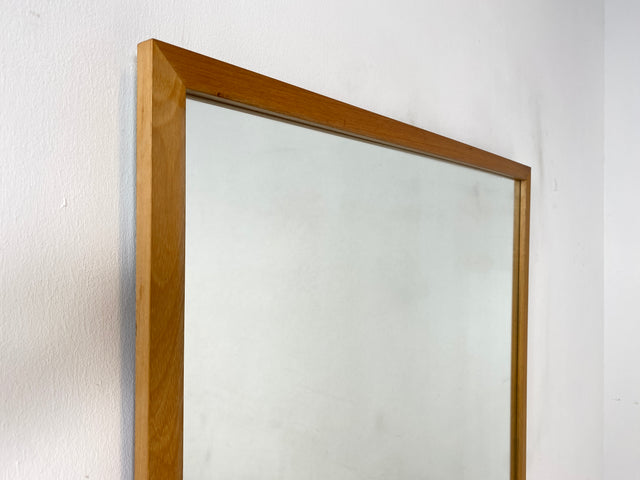 WMK I Minimalistischer 82x102cm großer Mid-Century Wandspiegel mit hellem Eichenholz Rahmen I Spiegel Holzspiegel Holzrahmen Garderobe Bad Flur Mirror 60er 70er Vintage I Berlin Hamburg Augsburg