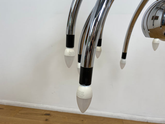 WMK # Stilvoller & gut erhaltener großer italienischer Space Age Designer Kronleuchter von Goffredo Reggiani aus Chrom, 13-flammig # Lampe Pendelleuchte Hängelampe Deckenlampe Luster Lamp Vintage 70er