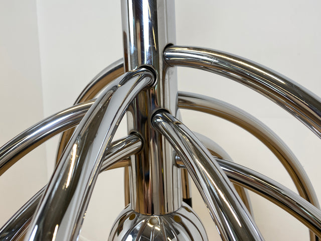 WMK # Stilvoller & gut erhaltener großer italienischer Space Age Designer Kronleuchter von Goffredo Reggiani aus Chrom, 13-flammig # Lampe Pendelleuchte Hängelampe Deckenlampe Luster Lamp Vintage 70er