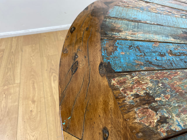 Boatwood by WMK I Einzigartiger großer runder Esstisch I Handgefertigtes Unikat aus altem Bootsholz auf neuem Metallgestell # Tisch Küchentisch Holztisch Dinning Table Bootsholz Treibholz Berlin Köln