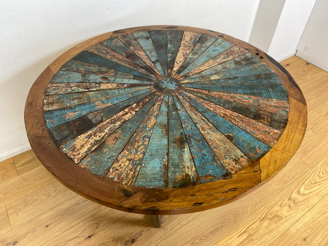 Boatwood by WMK I Einzigartiger großer runder Esstisch I Handgefertigtes Unikat aus altem Bootsholz auf neuem Metallgestell # Tisch Küchentisch Holztisch Dinning Table Bootsholz Treibholz Berlin Köln