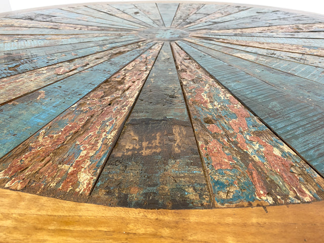 Boatwood by WMK I Einzigartiger großer runder Esstisch I Handgefertigtes Unikat aus altem Bootsholz auf neuem Metallgestell # Tisch Küchentisch Holztisch Dinning Table Bootsholz Treibholz Berlin Köln