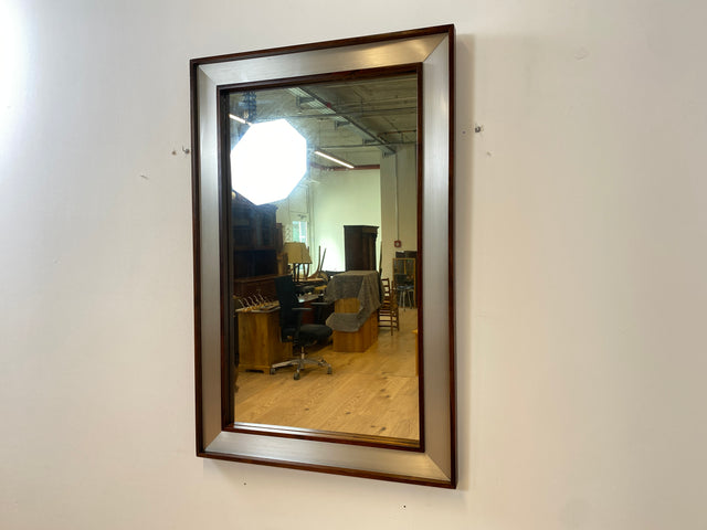 WMK I Stilvoller großer skandinavischer Designer Wandspiegel Ambassadör von Fröseke AB in edlem Chrom & Palisander Holzrahmen I Spiegel Mirror Garderobe Flur Bad Retro Space Age Danish Design Rosewood