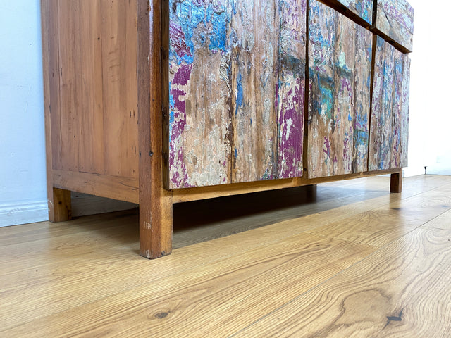 Boatwood by WMK I Einzigartiges großes Sideboard mit Schubladen I handmade Unikat aus altem Bootsholz I Teakholz massiv I Kommode Schrank Anrichte Wäschekommode Schubladenkommode Berlin Dresden Dessau