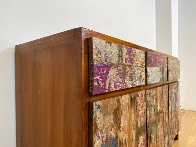 Boatwood by WMK I Einzigartiges großes Sideboard mit Schubladen I handmade Unikat aus altem Bootsholz I Teakholz massiv I Kommode Schrank Anrichte Wäschekommode Schubladenkommode Berlin Dresden Dessau