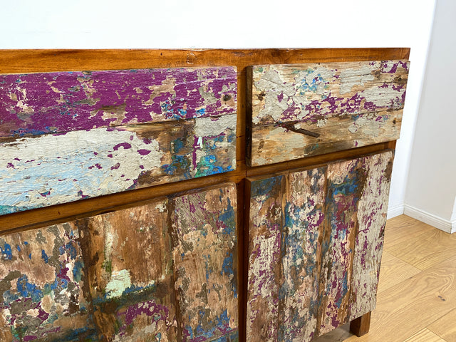 Boatwood by WMK I Einzigartiges großes Sideboard mit Schubladen I handmade Unikat aus altem Bootsholz I Teakholz massiv I Kommode Schrank Anrichte Wäschekommode Schubladenkommode Berlin Dresden Dessau