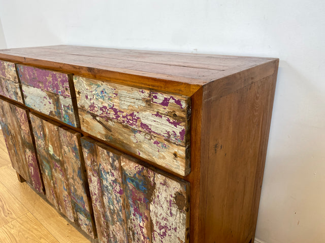 Boatwood by WMK I Einzigartiges großes Sideboard mit Schubladen I handmade Unikat aus altem Bootsholz I Teakholz massiv I Kommode Schrank Anrichte Wäschekommode Schubladenkommode Berlin Dresden Dessau