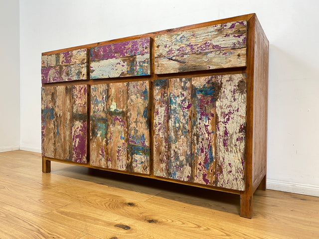 Boatwood by WMK I Einzigartiges großes Sideboard mit Schubladen I handmade Unikat aus altem Bootsholz I Teakholz massiv I Kommode Schrank Anrichte Wäschekommode Schubladenkommode Berlin Dresden Dessau