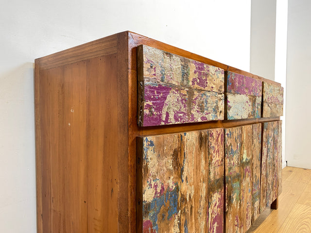 Boatwood by WMK I Einzigartiges großes Sideboard mit Schubladen I handmade Unikat aus altem Bootsholz I Teakholz massiv I Kommode Schrank Anrichte Wäschekommode Schubladenkommode Berlin Dresden Dessau