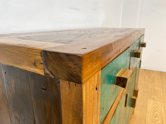 Boatwood by WMK I Besonders schönes grünes Sideboard handgefertigt aus altem Bootsholz I Teakholz massiv I Schrank Kommode Anrichte Büfett Buffet Wäschekommode Fernsehkommode Berlin Bremen Hessen