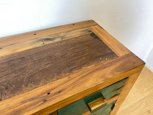 Boatwood by WMK I Besonders schönes grünes Sideboard handgefertigt aus altem Bootsholz I Teakholz massiv I Schrank Kommode Anrichte Büfett Buffet Wäschekommode Fernsehkommode Berlin Bremen Hessen