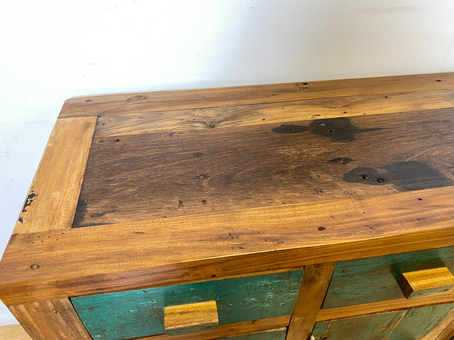 Boatwood by WMK I Besonders schönes grünes Sideboard handgefertigt aus altem Bootsholz I Teakholz massiv I Schrank Kommode Anrichte Büfett Buffet Wäschekommode Fernsehkommode Berlin Bremen Hessen