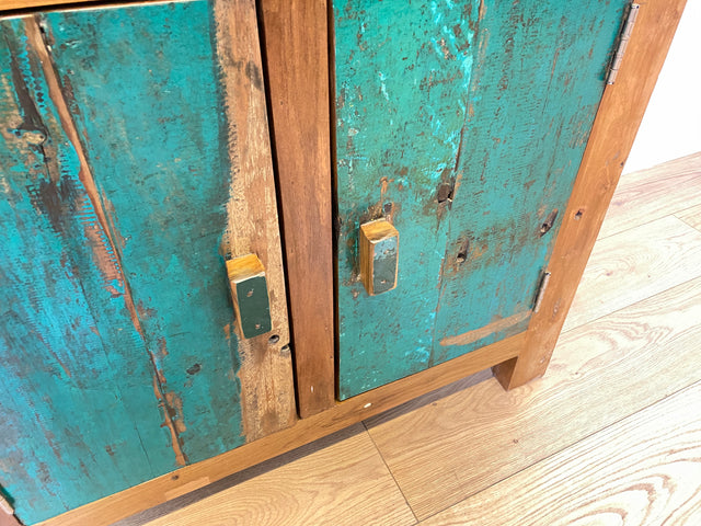 Boatwood by WMK I Besonders schönes grünes Sideboard handgefertigt aus altem Bootsholz I Teakholz massiv I Schrank Kommode Anrichte Büfett Buffet Wäschekommode Fernsehkommode Berlin Bremen Hessen