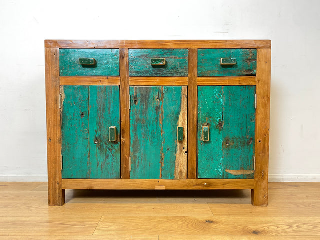 Boatwood by WMK I Besonders schönes grünes Sideboard handgefertigt aus altem Bootsholz I Teakholz massiv I Schrank Kommode Anrichte Büfett Buffet Wäschekommode Fernsehkommode Berlin Bremen Hessen