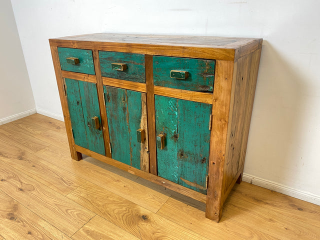 Boatwood by WMK I Besonders schönes grünes Sideboard handgefertigt aus altem Bootsholz I Teakholz massiv I Schrank Kommode Anrichte Büfett Buffet Wäschekommode Fernsehkommode Berlin Bremen Hessen