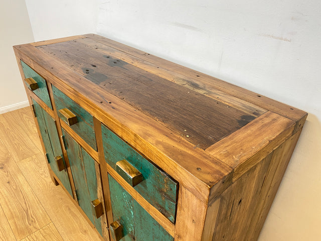Boatwood by WMK I Besonders schönes grünes Sideboard handgefertigt aus altem Bootsholz I Teakholz massiv I Schrank Kommode Anrichte Büfett Buffet Wäschekommode Fernsehkommode Berlin Bremen Hessen