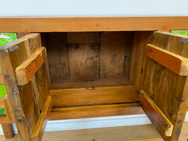 Boatwood by WMK # Einzigartiges grünes Sideboard mit Schubladen, ein aus altem Bootsholz handgefertigtes Unikat aus massivem Teakholz # Schrank Kommode Schubladenkommode Flurkommode Konsole Teak Köln