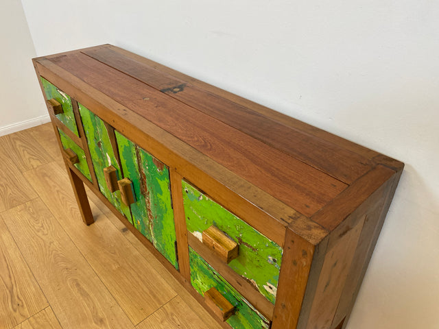 Boatwood by WMK # Einzigartiges grünes Sideboard mit Schubladen, ein aus altem Bootsholz handgefertigtes Unikat aus massivem Teakholz # Schrank Kommode Schubladenkommode Flurkommode Konsole Teak Köln