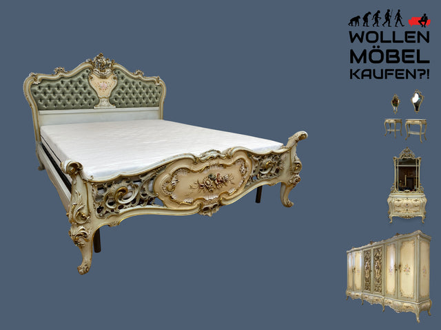 WMK I Das Highlight I Prunkvolles handbemaltes und reichverziertes Bett im Rokoko Stil I Italien 1930–1950 I Doppelbett Bed Schlafzimmer Barock Louis-XV Vintage Gold I Berlin München Dresden Köln Ulm