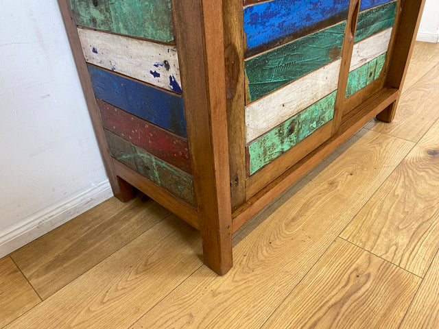 Boatwood by WMK I Einzigartige handgefertigte Vitrine aus altem Bootsholz mit Schiebetüren I Regal Büchervitrine Bücherregal Bücherschrank Highboard Geschirrschrank Küchenschrank Bremen Passau Köln