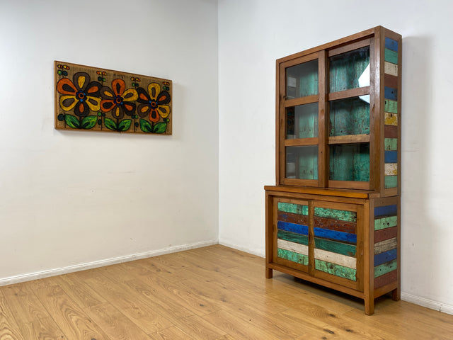 Boatwood by WMK I Einzigartige handgefertigte Vitrine aus altem Bootsholz mit Schiebetüren I Regal Büchervitrine Bücherregal Bücherschrank Highboard Geschirrschrank Küchenschrank Bremen Passau Köln