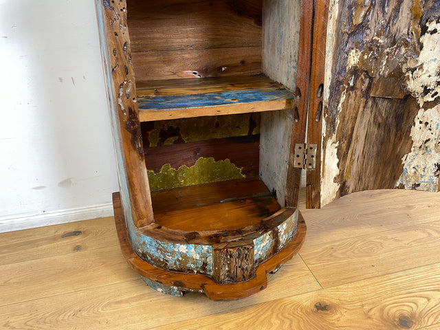 Boatwood by WMK I Einzigartiger handgefertigter Schrank gebaut aus echtem Fischerboot I Highboard Bücherschrank Bücherregal Holzregal Wäscheschrank Kommode Boot Einbaum Rarität Kunstwerk Bootsmöbel