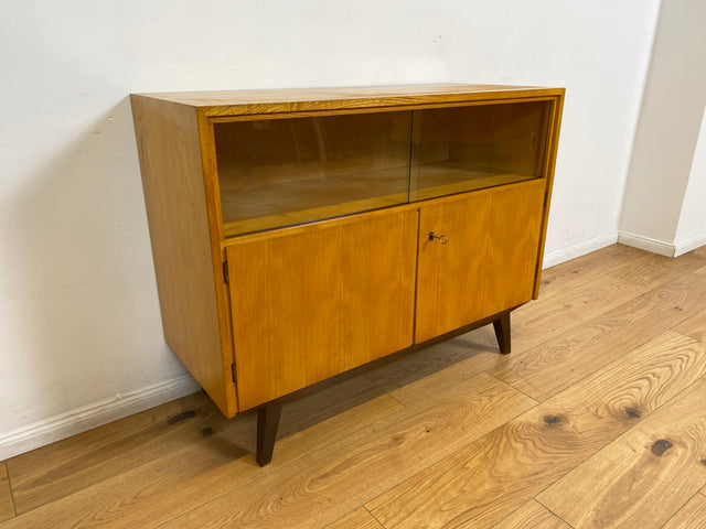 WMK I Sehr schöne helle Mid-Century Kommode mit Vitrine und konischen Füßen I Sideboard Wäschekommode TV Lowboard Bank Barkommode Chest Schrank Sideboard Vintage 50er 60er Frankfurt Magdeburg Potsdam
