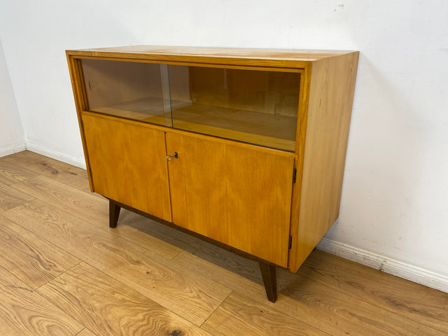 WMK I Sehr schöne helle Mid-Century Kommode mit Vitrine und konischen Füßen I Sideboard Wäschekommode TV Lowboard Bank Barkommode Chest Schrank Sideboard Vintage 50er 60er Frankfurt Magdeburg Potsdam