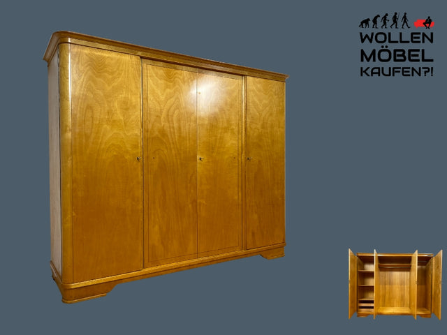 WMK I Hochwertiger und perfekt aufgeteilter heller Mid-Century Kleiderschrank aus vollem Holz mit Schubladen, DDR 1956 I Schrank Schlafzimmerschrank Wäscheschrank Wardrobe Vintage Berlin Köln Dresden