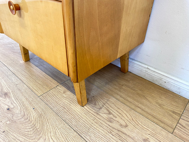 WMK I Formschöner heller Mid-Century Nachtisch mit Schublade, Klappe & Glasauflage I Nachtschrank Nachtkommode Nachtschränkchen Kommode Beistelltisch 50er 60er Retro Vintage Berlin Bremen Saarland