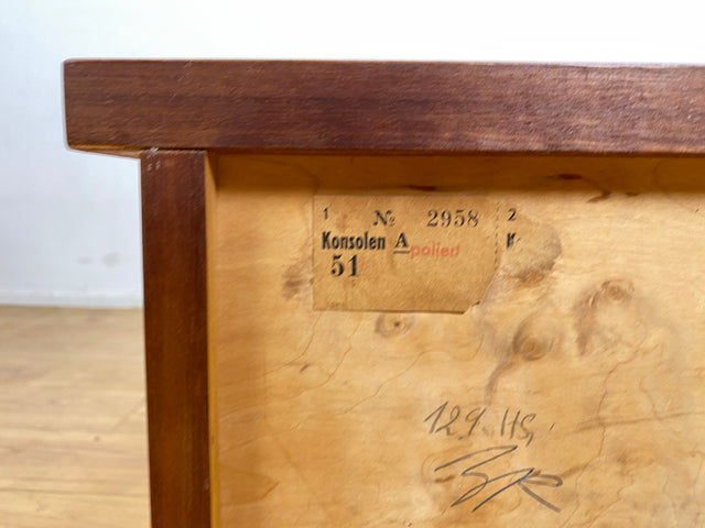 WMK I Formschöner heller Mid-Century Nachtisch mit Schublade, Klappe & Glasauflage I Nachtschrank Nachtkommode Nachtschränkchen Kommode Beistelltisch 50er 60er Retro Vintage Berlin Bremen Saarland