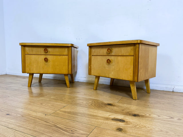 WMK I 1/2 Formschöner heller Mid-Century Nachtisch mit Schublade, Klappe & Glasauflage I Nachtschrank Nachtkommode Nachtschränkchen Kommode Beistelltisch 50er 60er Retro Vintage Berlin Bremen Saarland