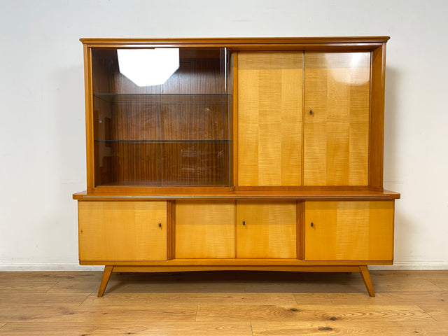 WMK I Besonders schöner heller Mid-Century Wohnzimmerschrank "Berlin" mit Vitrine und Glasböden I Schrank Highboard Anrichte Wohnwand Buffet Cabinet Sideboard Vintage 50er 60er München Köln Dresden