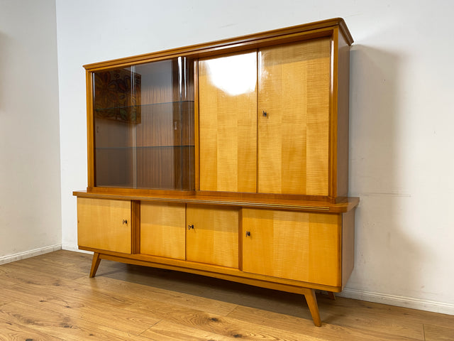 WMK I Besonders schöner heller Mid-Century Wohnzimmerschrank "Berlin" mit Vitrine und Glasböden I Schrank Highboard Anrichte Wohnwand Buffet Cabinet Sideboard Vintage 50er 60er München Köln Dresden